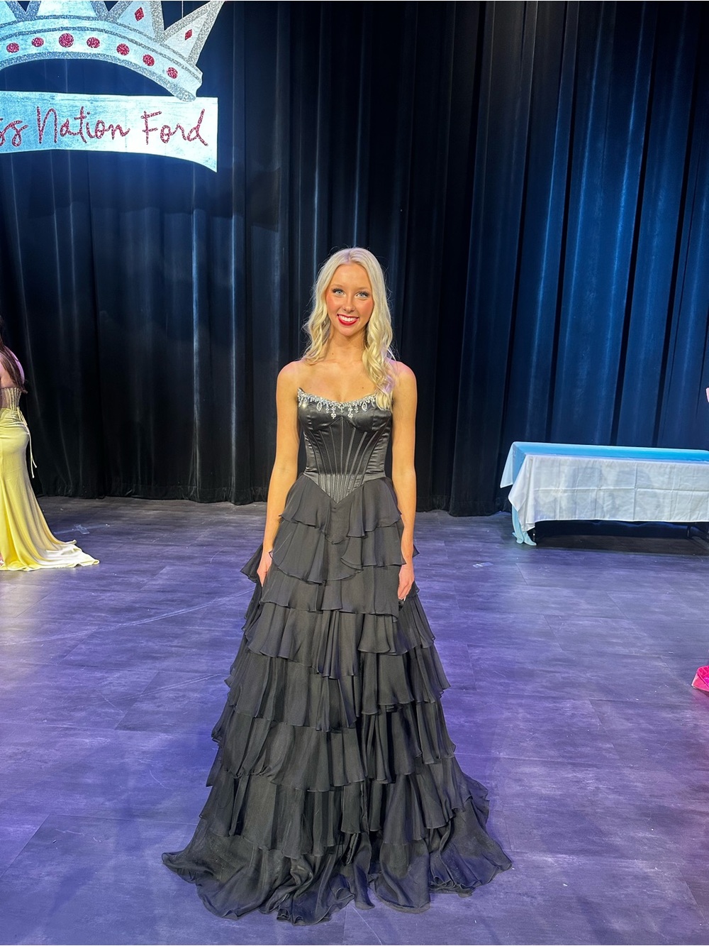 Sherri Hill style 057581 size 00 Black Tiered Ruffled Gown worn once for pageant